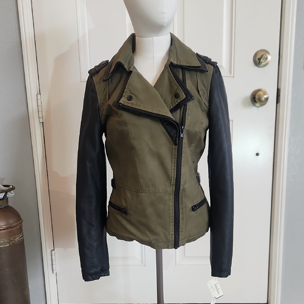 Women's Olive and Black Biker Jacket